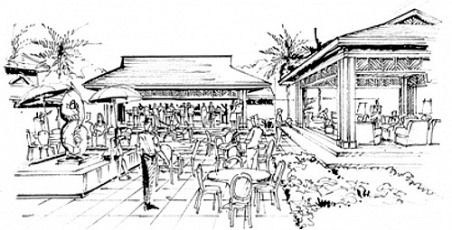 drawing of Hickam Visitors Quarters plaza
