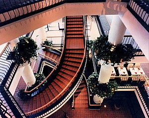 looking down at staircases at McClintock Plaza - San Diego, California